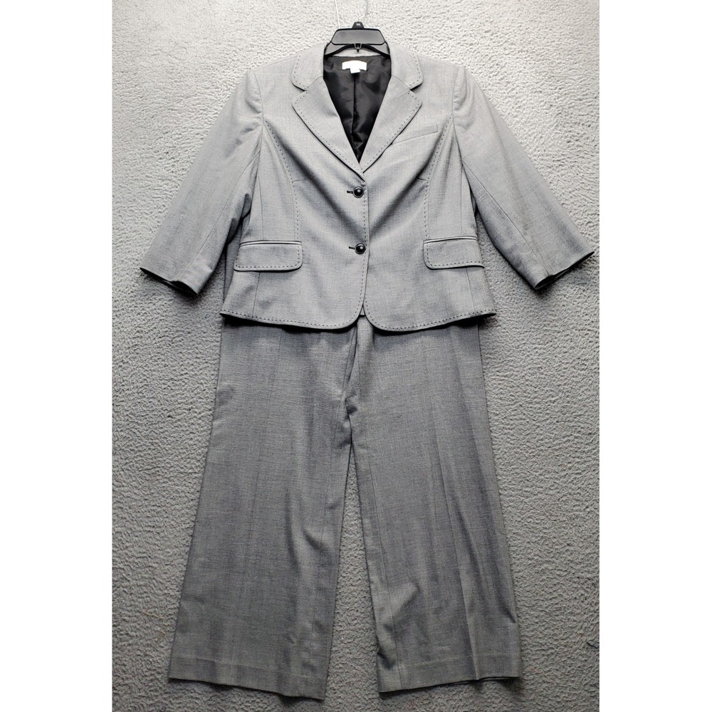 LOFT 2 Piece Suit Jacket & Marisa Pants Womens 12/14 Gray Formal Single Breasted